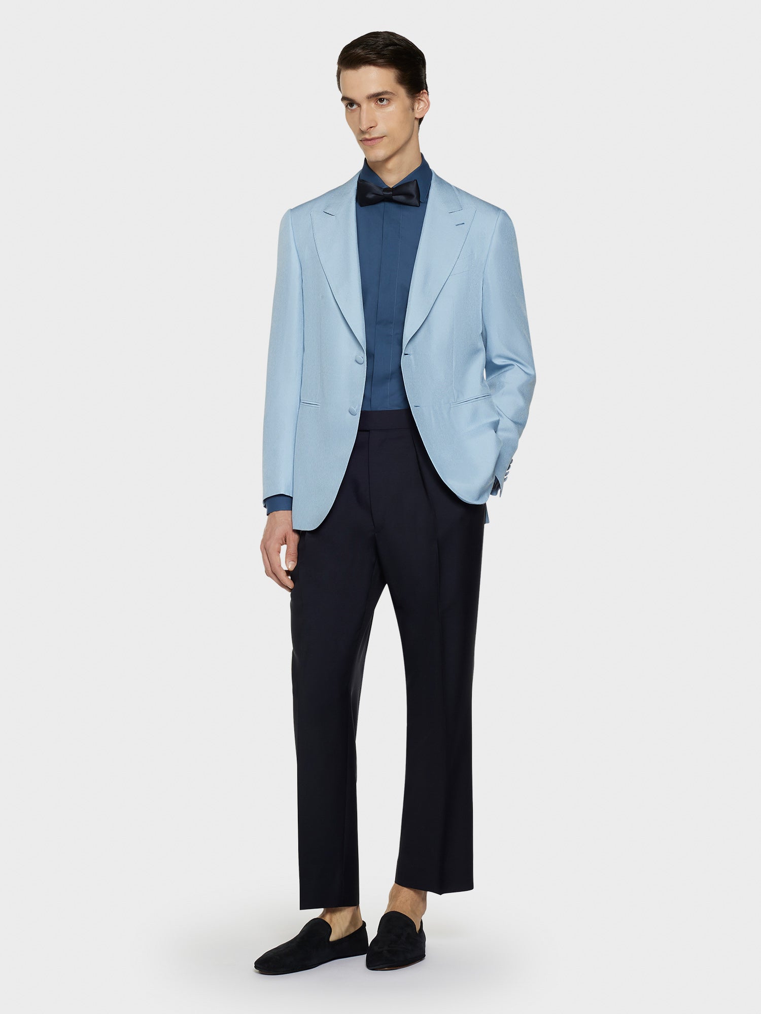 Caruso Menswear Abbigliamento Uomo Giacche Giacca norma in shantung di seta azzurro look 1