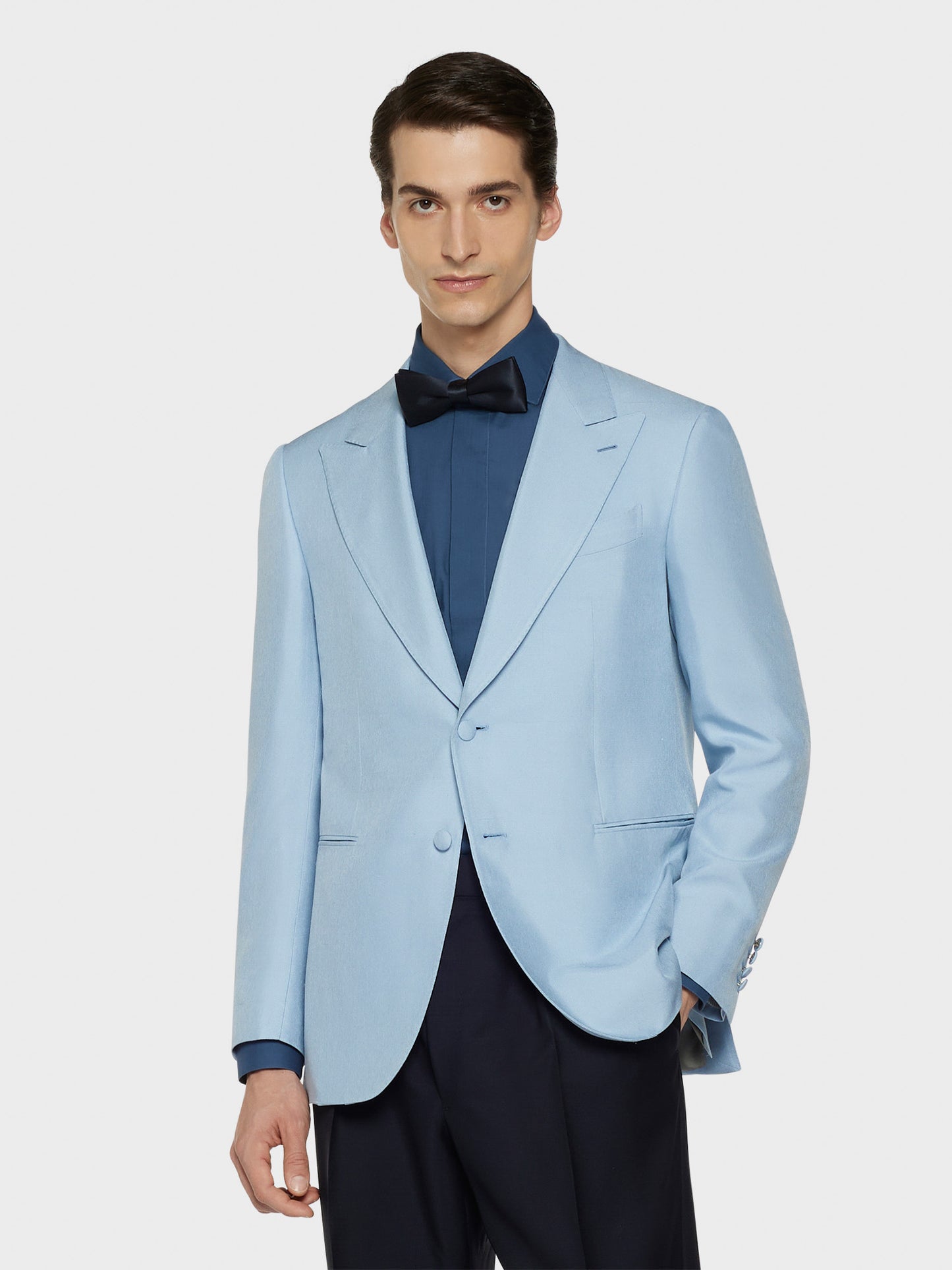 Caruso Menswear Abbigliamento Uomo Giacche Giacca norma in shantung di seta azzurro look 3