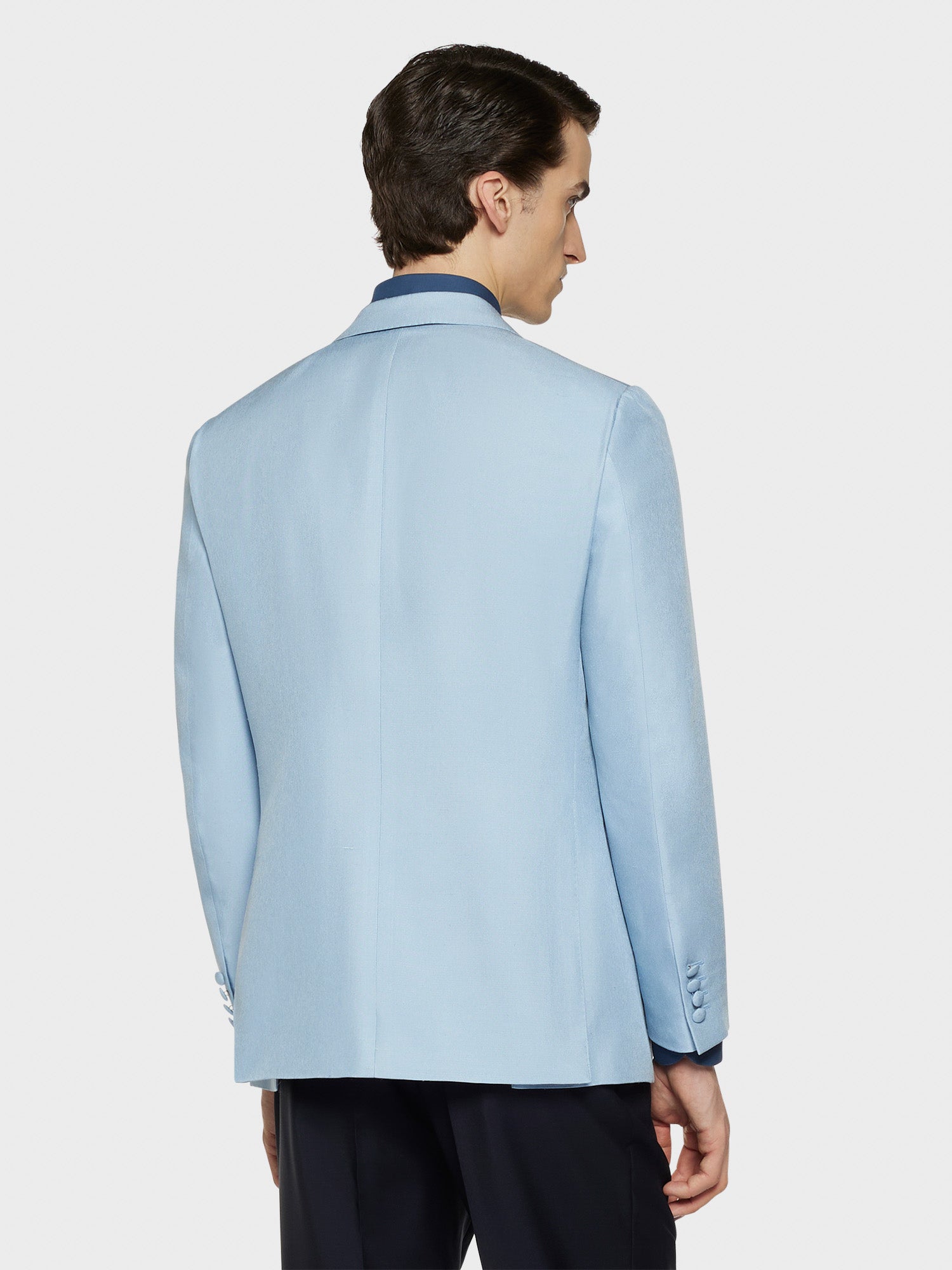 Caruso Menswear Abbigliamento Uomo Giacche Giacca norma in shantung di seta azzurro look 4