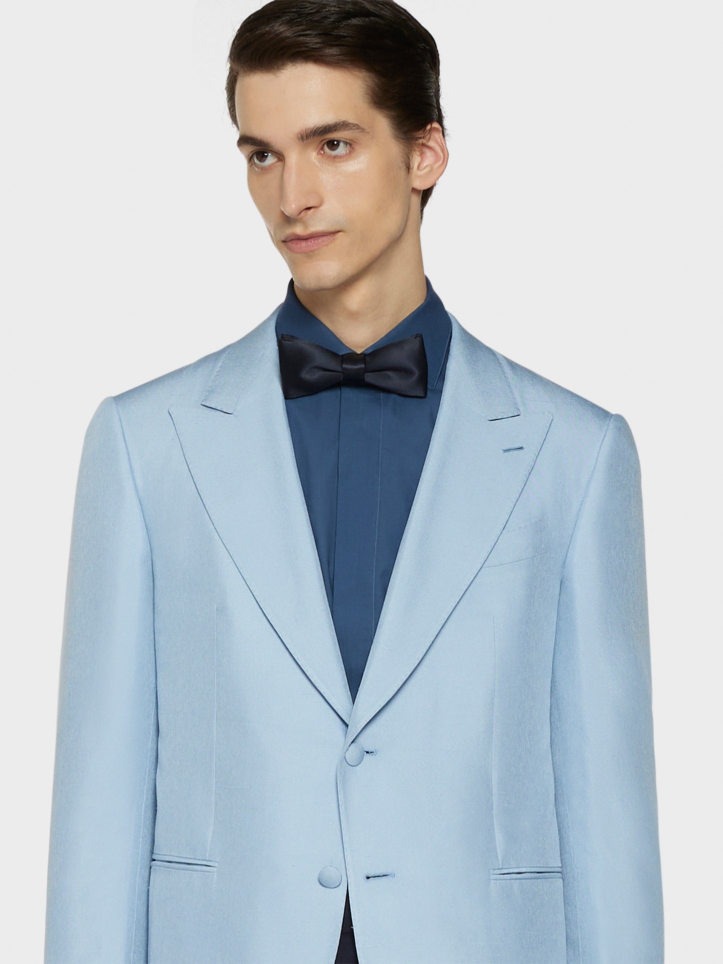 Caruso Menswear Abbigliamento Uomo Giacche Giacca norma in shantung di seta azzurro look 5
