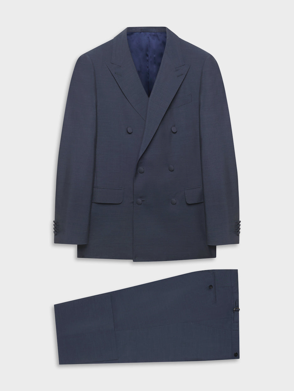 Caruso Menswear Abbigliamento Uomo Abiti Abito macbeth doppiopetto in mohair lana seta blu look 1