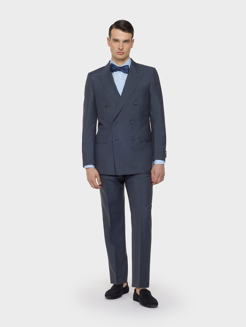 Caruso Menswear Abbigliamento Uomo Abiti Abito macbeth doppiopetto in mohair lana seta blu look 2