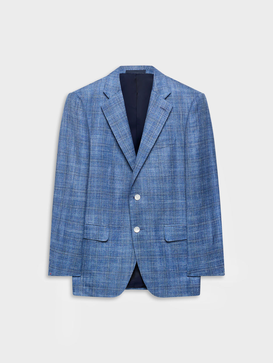 Caruso Menswear Abbigliamento Uomo Giacche Giacca macbeth in lana seta lino quadri azzurra look 1