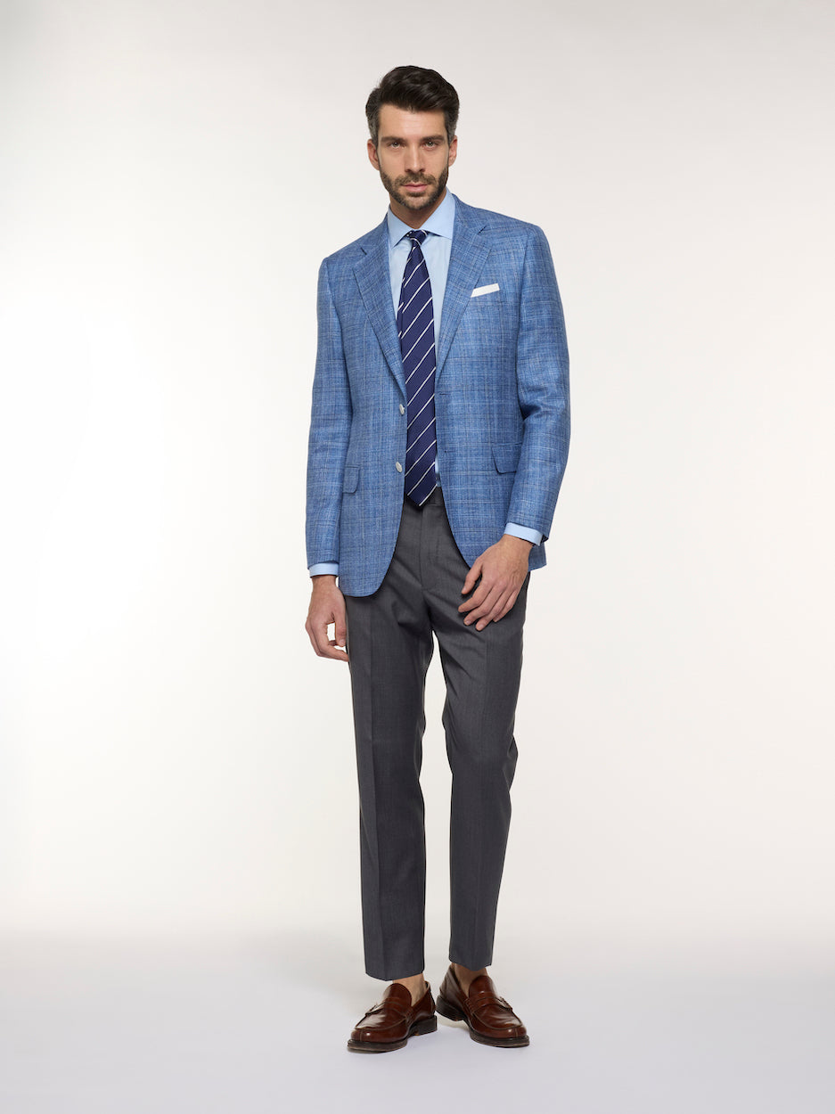 Caruso Menswear Abbigliamento Uomo Giacche Giacca macbeth in lana seta lino quadri azzurra look 2
