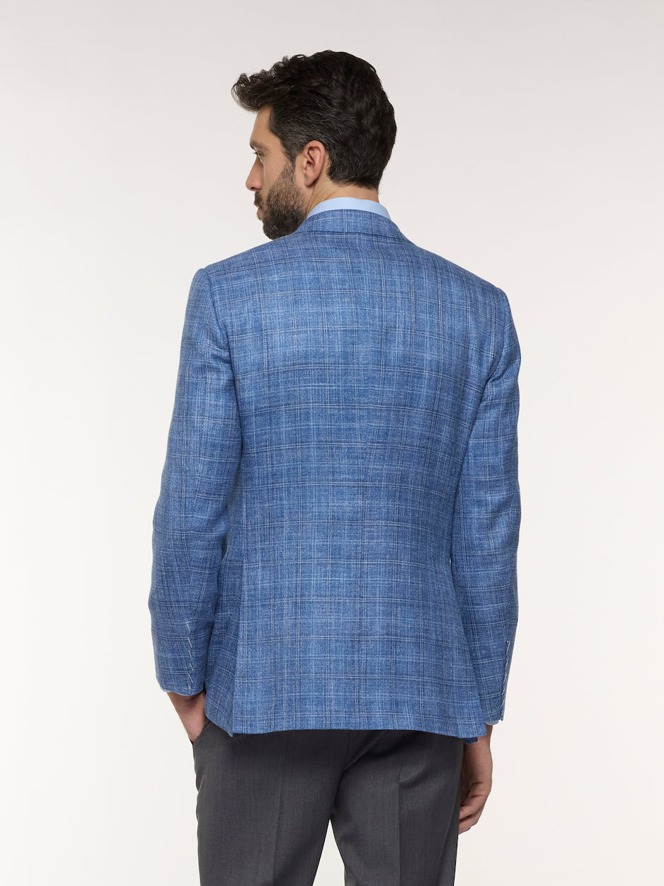 Caruso Menswear Abbigliamento Uomo Giacche Giacca macbeth in lana seta lino quadri azzurra look 4