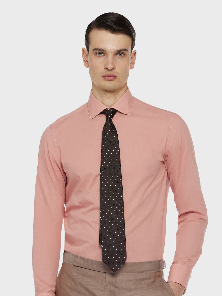 Caruso Menswear Abbigliamento Uomo Cravatte Cravatta in seta jacquard a pois marrone look 2