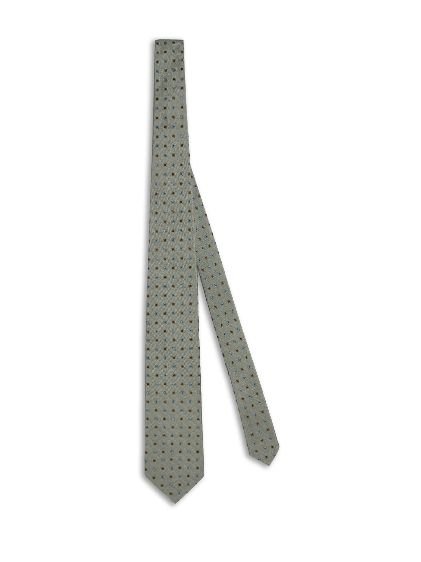 Cravatta sette pieghe grigia in twill di seta con motivo geometrico