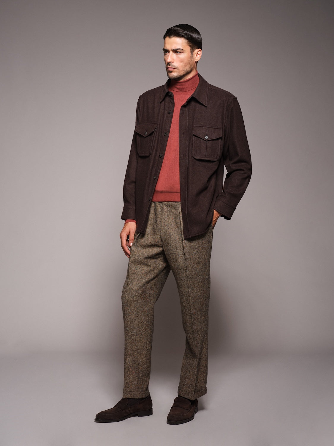 Pantalone a vita alta in lana beige
