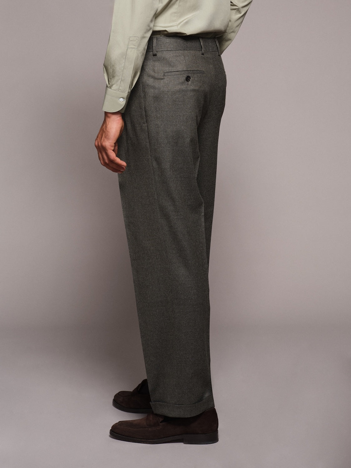 Pantalone a vita alta in flanella di lana verde