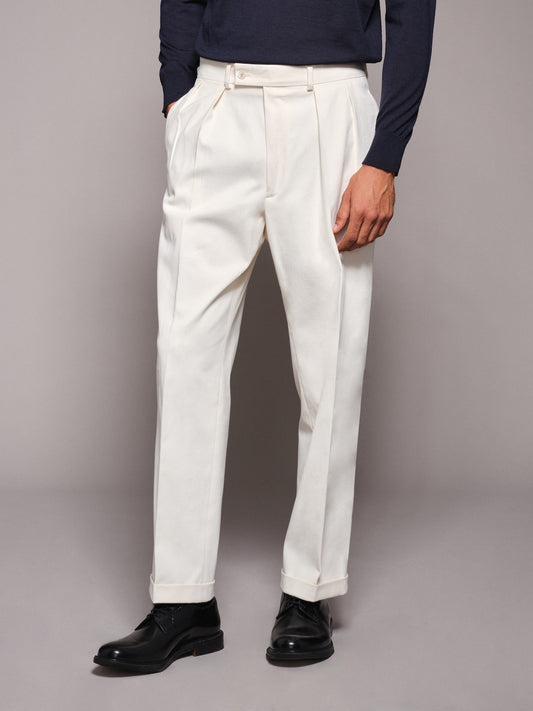Pantalone vita alta in gabardina di cotone bianco