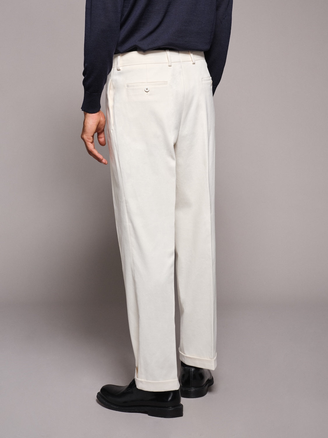 Pantalone vita alta in gabardina di cotone bianco