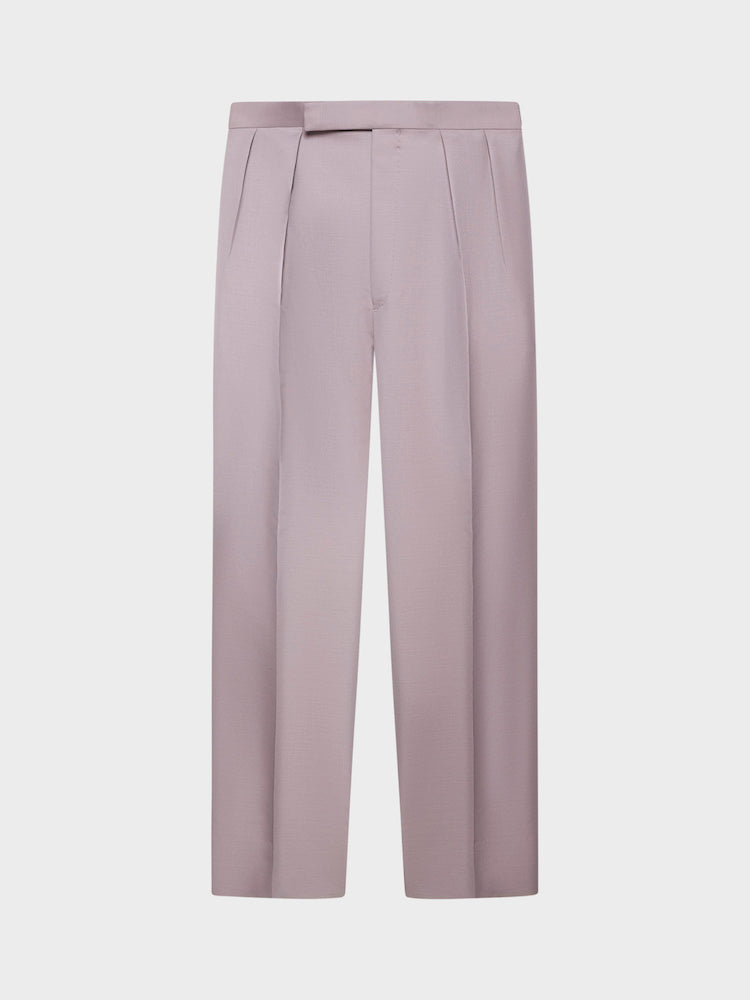Caruso Menswear Abbigliamento Uomo Pantaloni Pantalone a vita alta in lana mohair e seta malva look 2