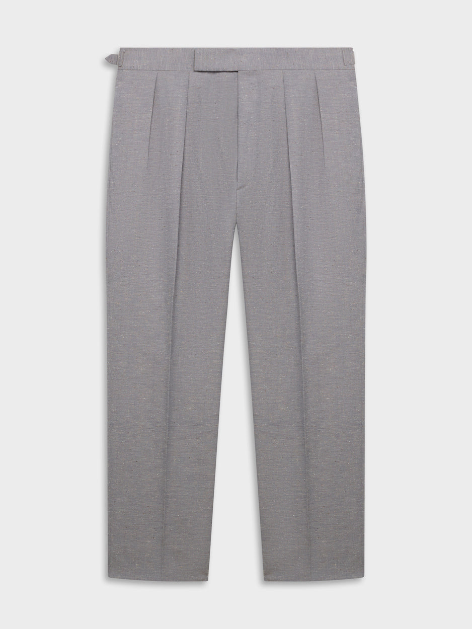 Caruso Menswear Abbigliamento Uomo Pantaloni Pantalone vita alta in lana cotone seta grigia look 1
