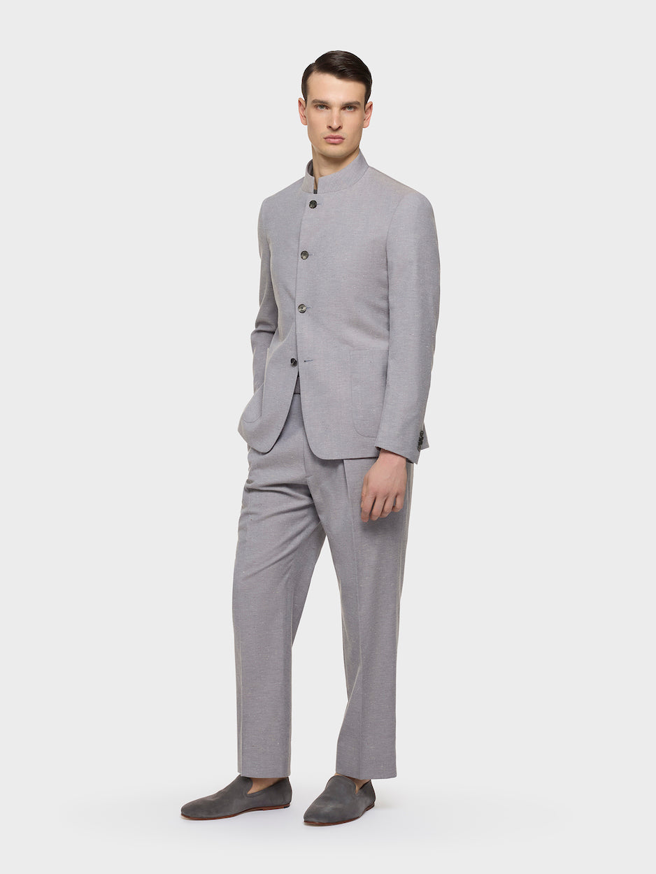 Caruso Menswear Abbigliamento Uomo Pantaloni Pantalone vita alta in lana cotone seta grigia look 2