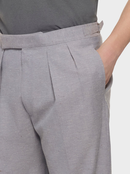 Caruso Menswear Abbigliamento Uomo Pantaloni Pantalone vita alta in lana cotone seta grigia look 5