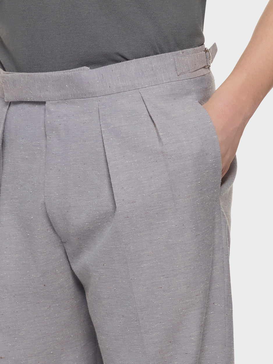 Caruso Menswear Abbigliamento Uomo Pantaloni Pantalone vita alta in lana cotone seta grigia look 5