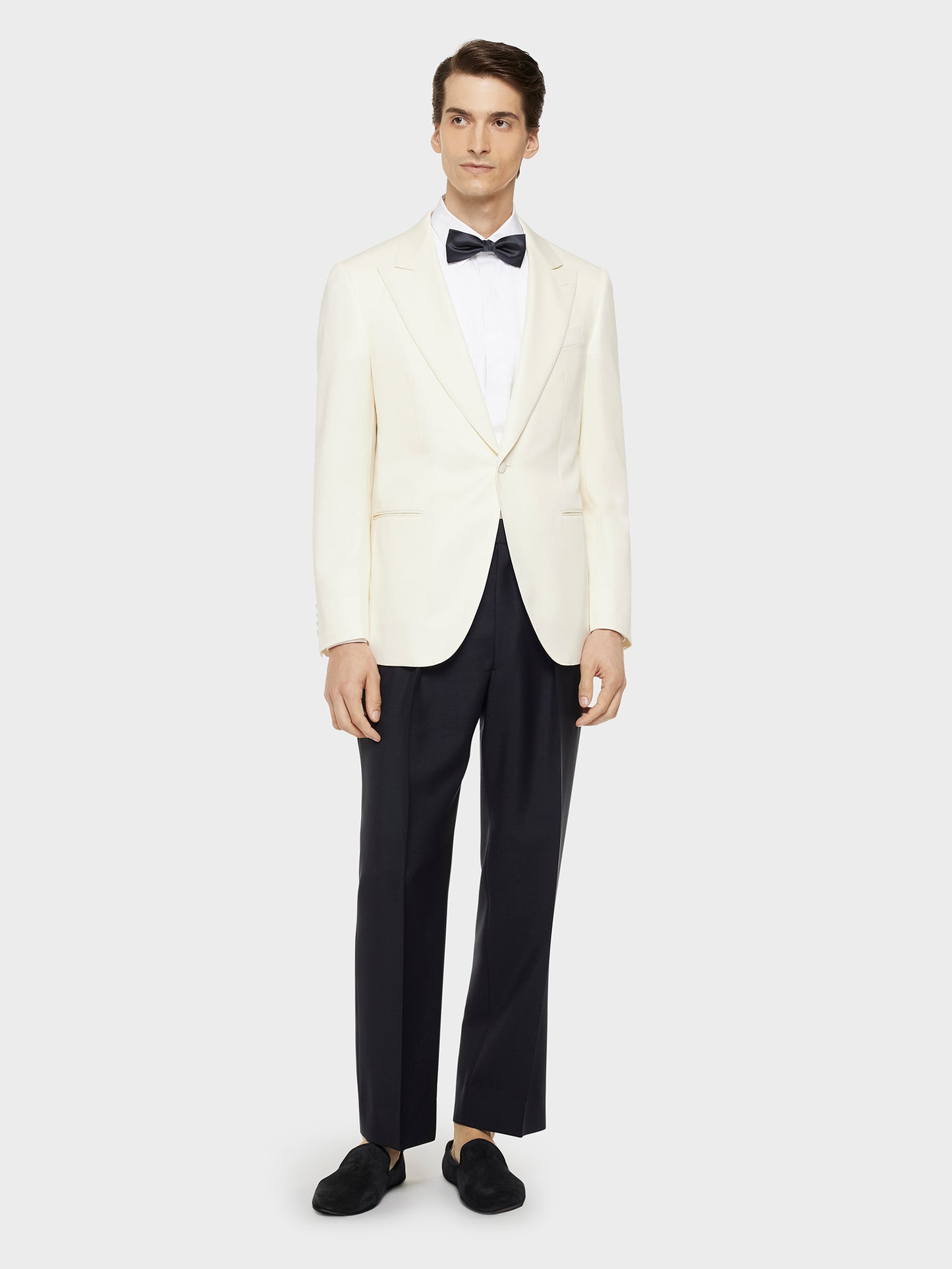 Caruso Menswear Abbigliamento Uomo Pantaloni Pantalone a vita alta in lana e mohair blu navy look 3