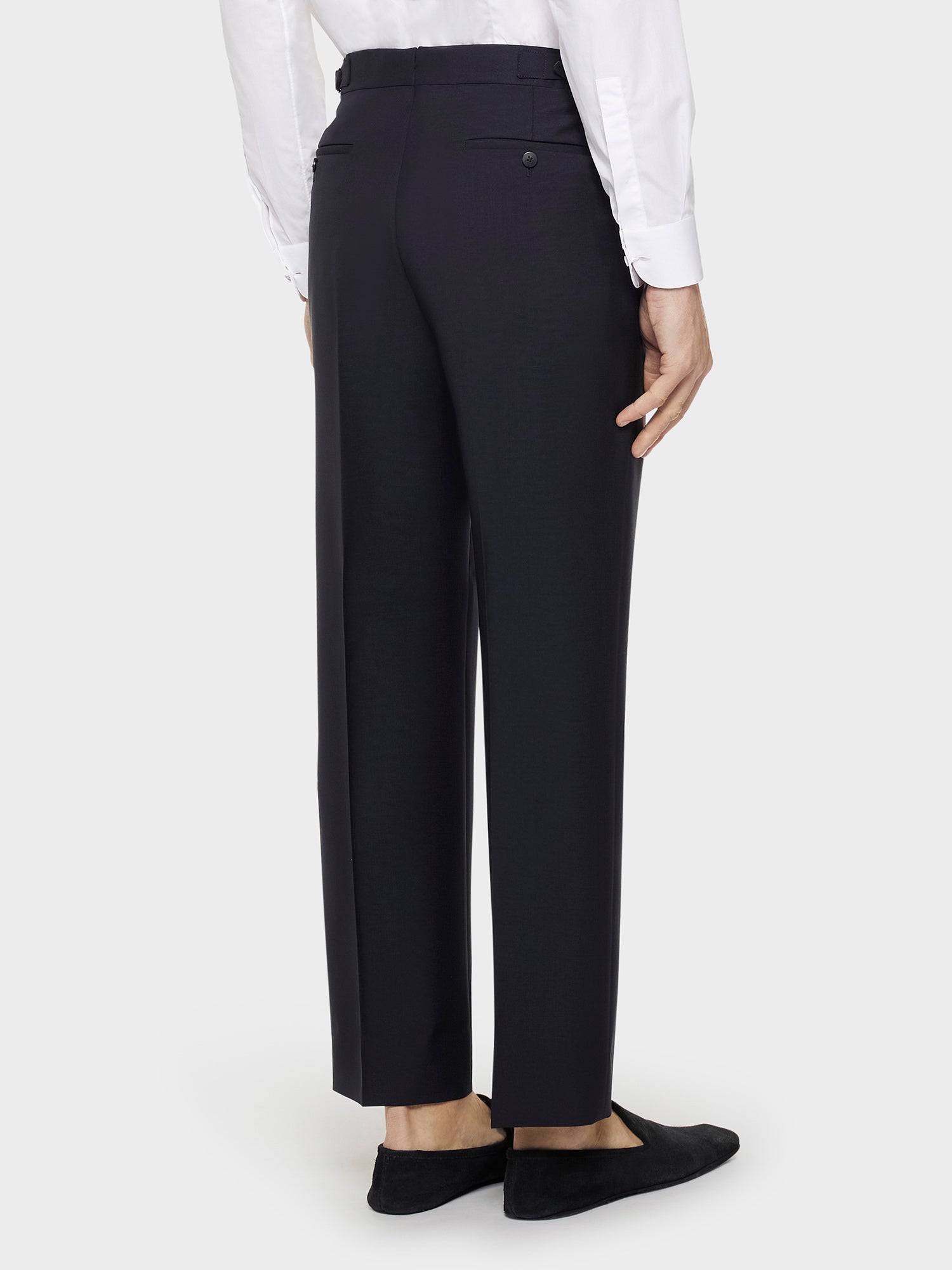 Caruso Menswear Abbigliamento Uomo Pantaloni Pantalone a vita alta in lana e mohair blu navy look 4