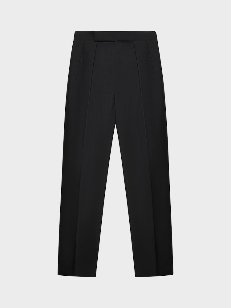 Caruso Menswear Abbigliamento Uomo Pantaloni Pantalone a vita alta in lana e mohair nero look 2