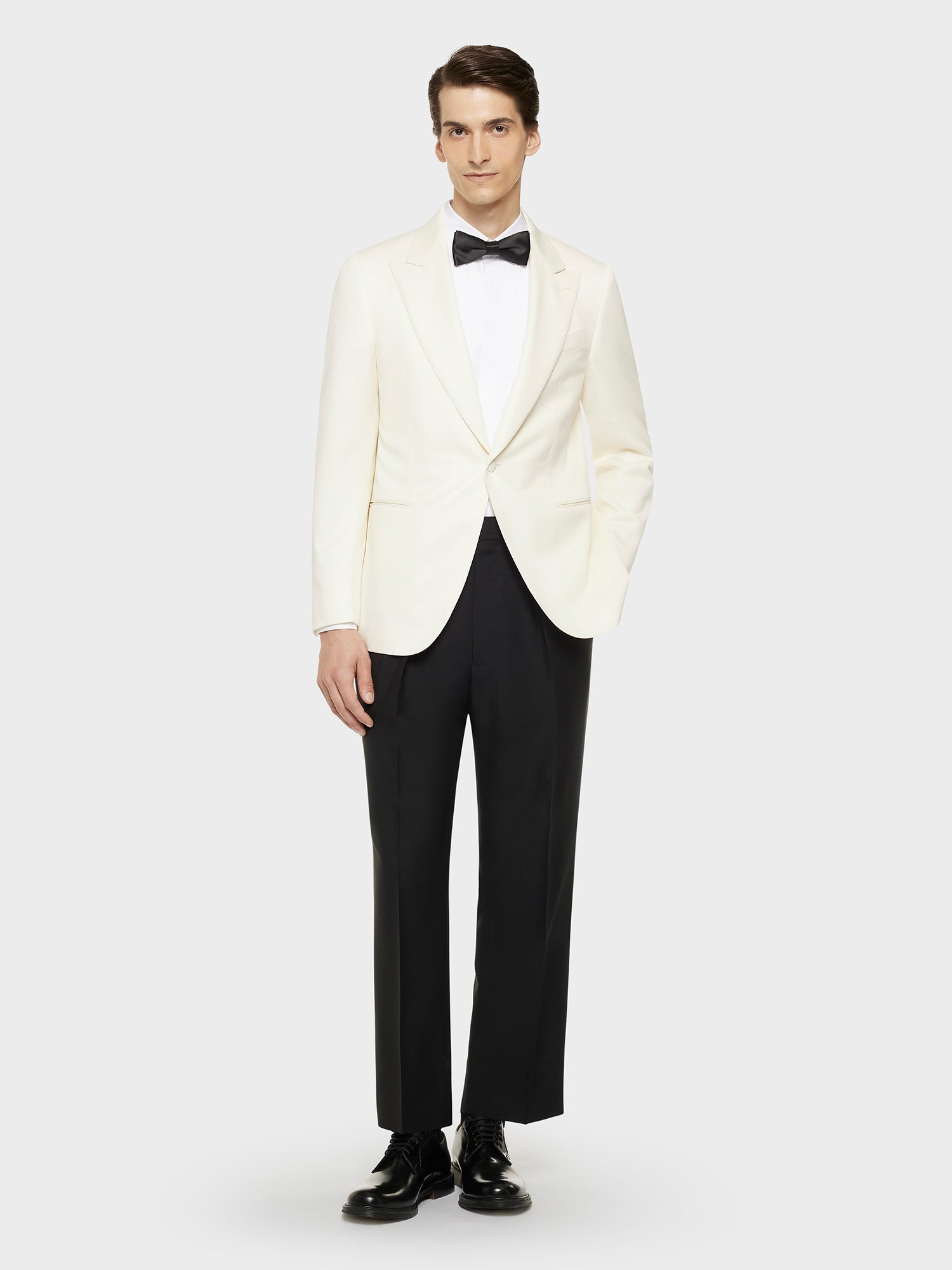 Caruso Menswear Abbigliamento Uomo Pantaloni Pantalone a vita alta in lana e mohair nero look 3