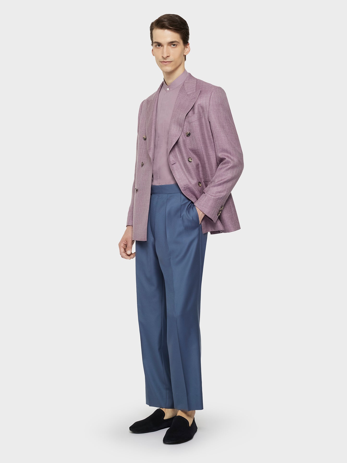 Caruso Menswear Abbigliamento Uomo Pantaloni Pantalone a vita alta in lana blu look 3