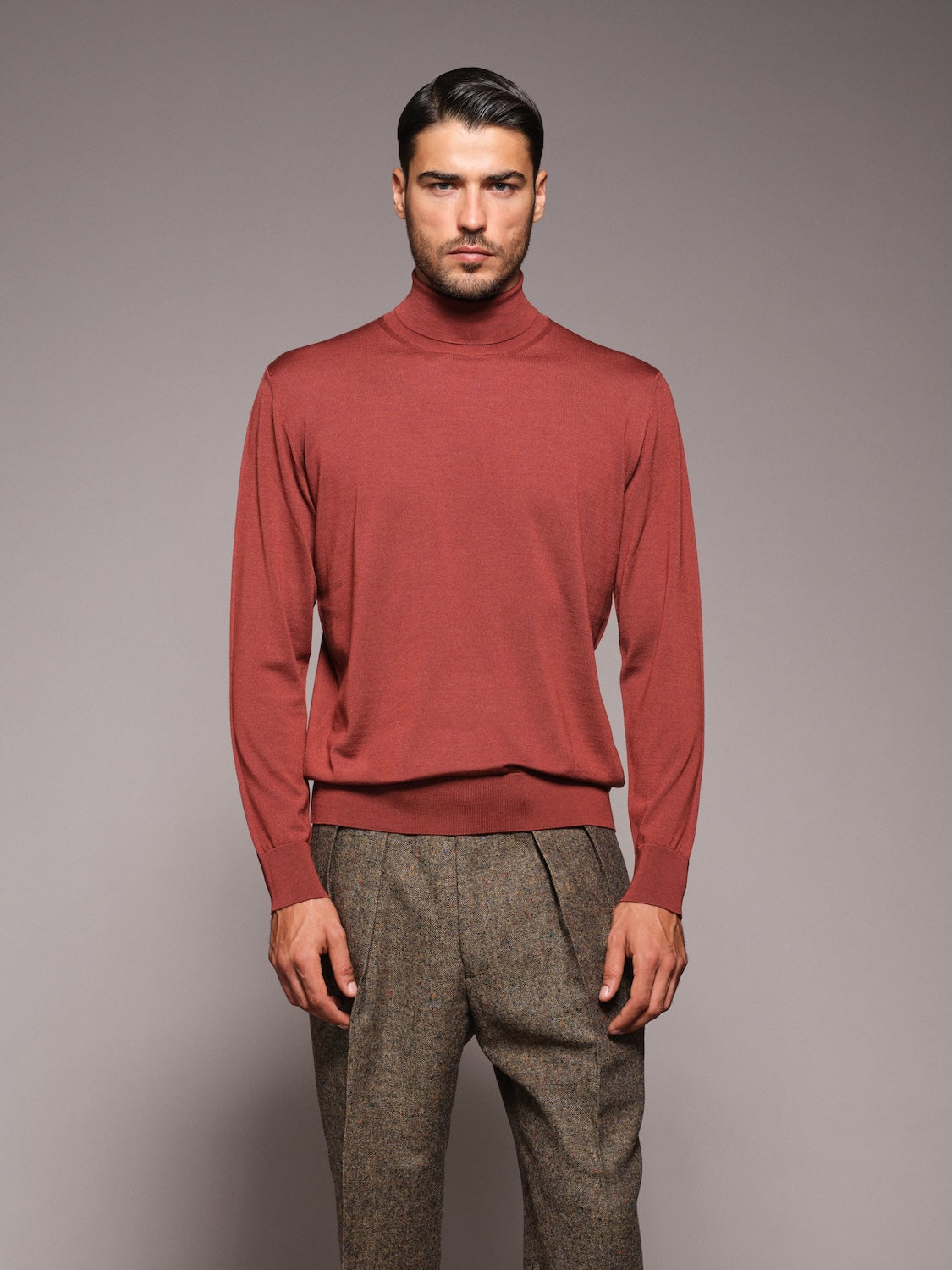 Dolcevita in lana, seta e cashmere rosso