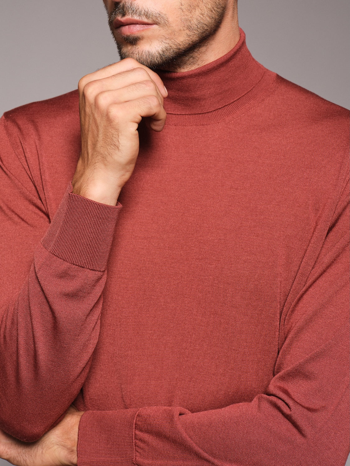 Dolcevita in lana, seta e cashmere rosso