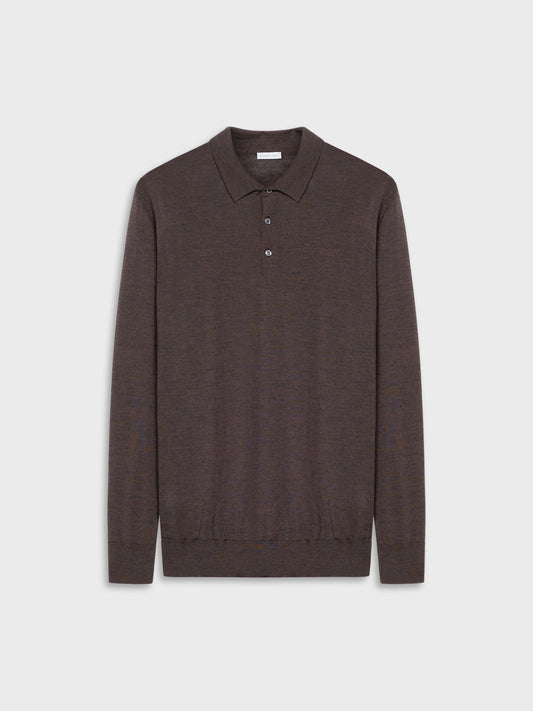 Caruso Menswear Abbigliamento Uomo Maglieria Polo a manica lunga in lana, seta e cashmere marrone look 2