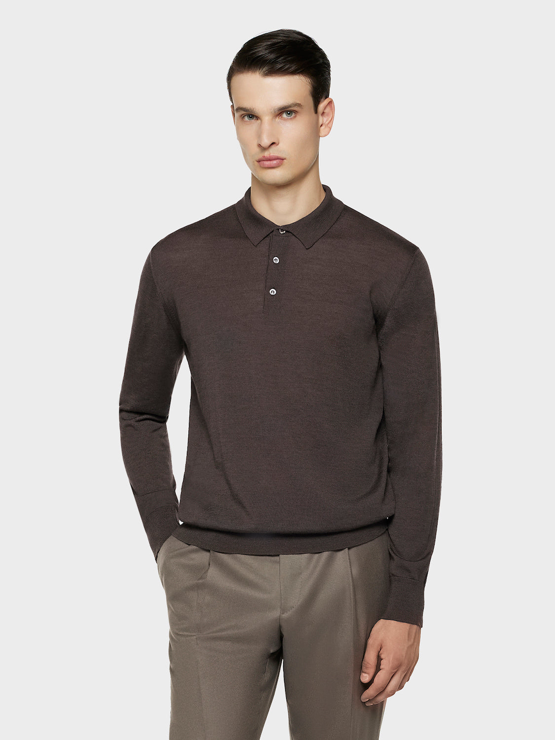Caruso Menswear Abbigliamento Uomo Maglieria Polo a manica lunga in lana, seta e cashmere marrone look 1