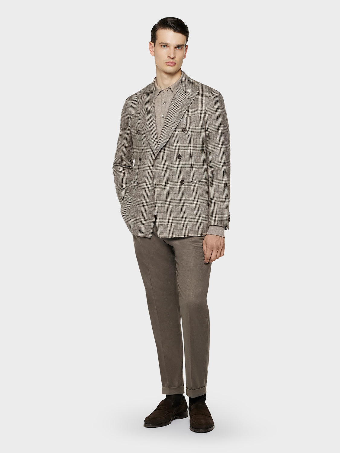 Caruso Menswear Abbigliamento Uomo Maglieria Polo a manica lunga in lana, seta e cashmere beige look 3