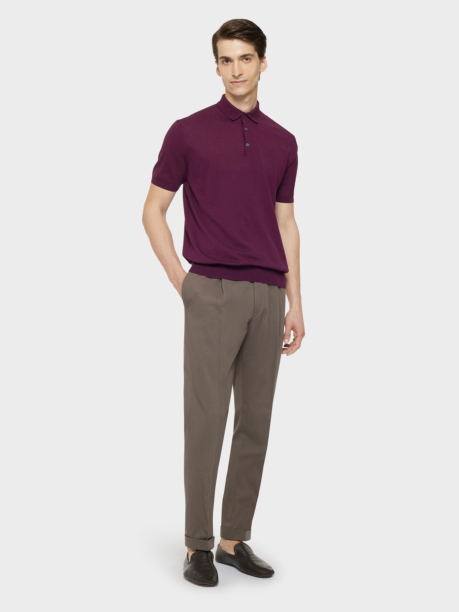 Caruso Menswear Abbigliamento Uomo Polo Polo manica corta in cotone color prugna look 2