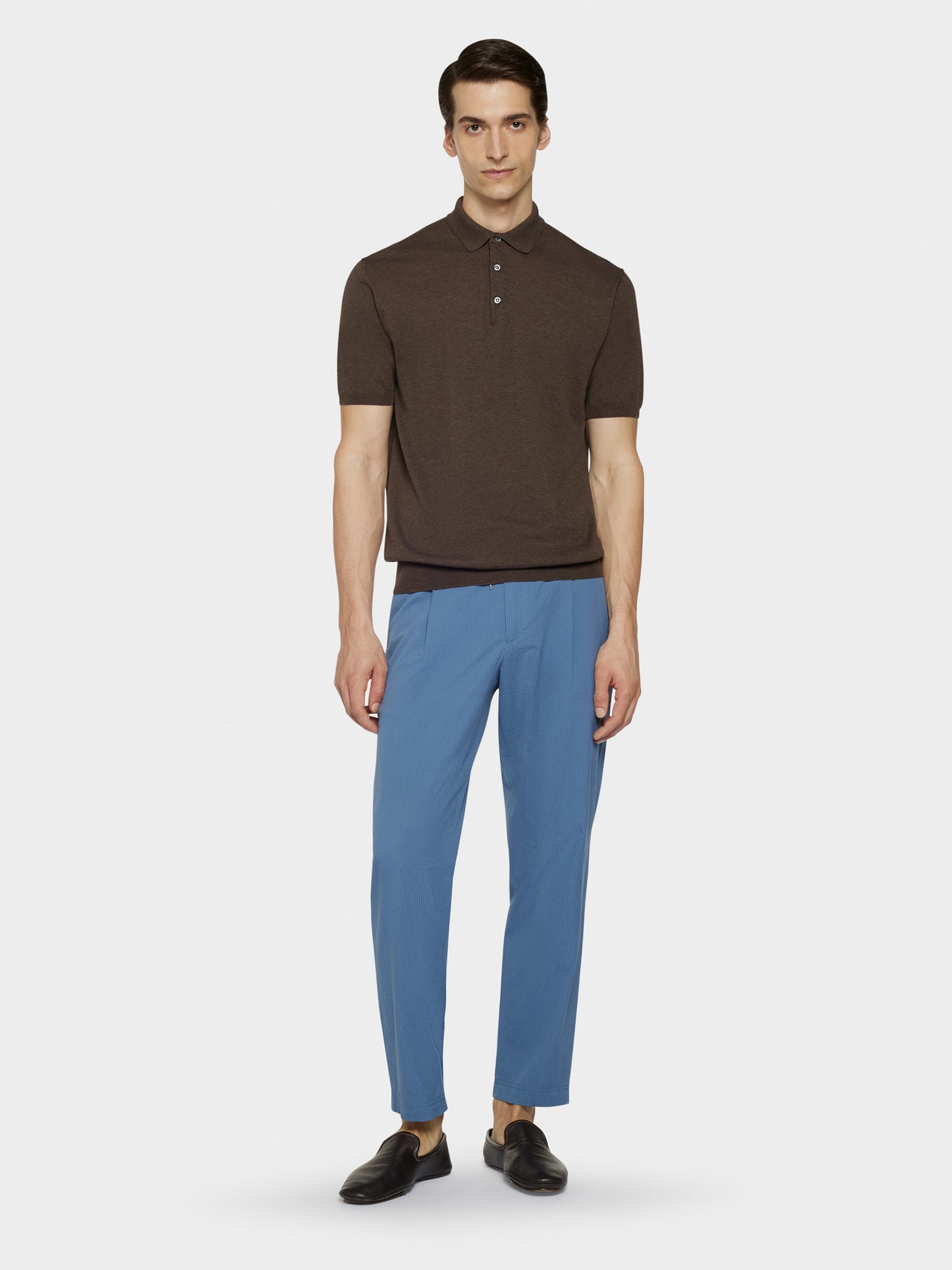 Caruso Menswear Abbigliamento Uomo Maglieria Polo a maniche corte in cotone marrone look 3