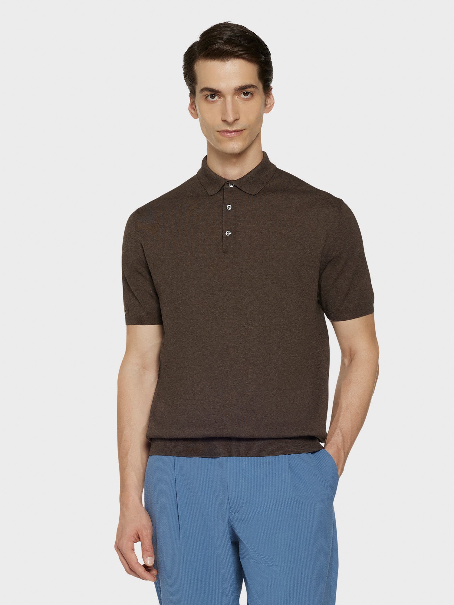 Caruso Menswear Abbigliamento Uomo Maglieria Polo a maniche corte in cotone marrone look 1