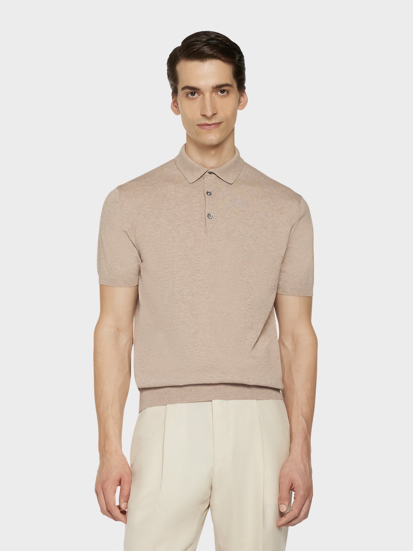 Caruso Menswear Abbigliamento Uomo Polo Polo a maniche corte in cotone sabbia look 3