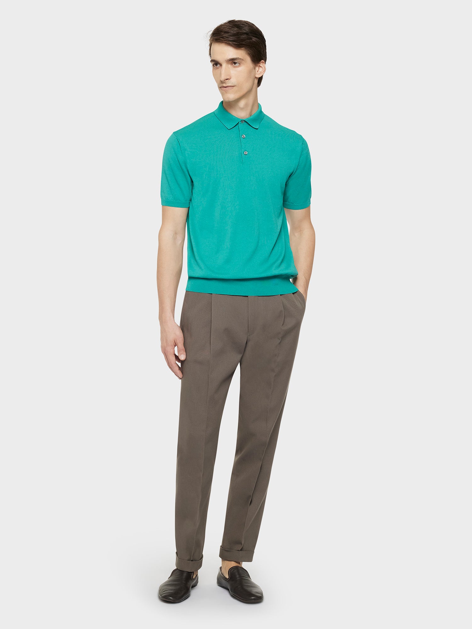 Caruso Menswear Abbigliamento Uomo Maglieria Polo a maniche corte in cotone verde smeraldo look 3