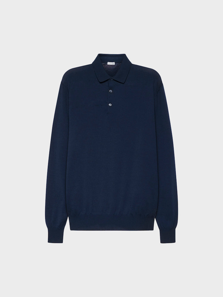 Caruso Menswear Abbigliamento Uomo Maglieria Polo a maniche lunghe in cotone blu navy look 2