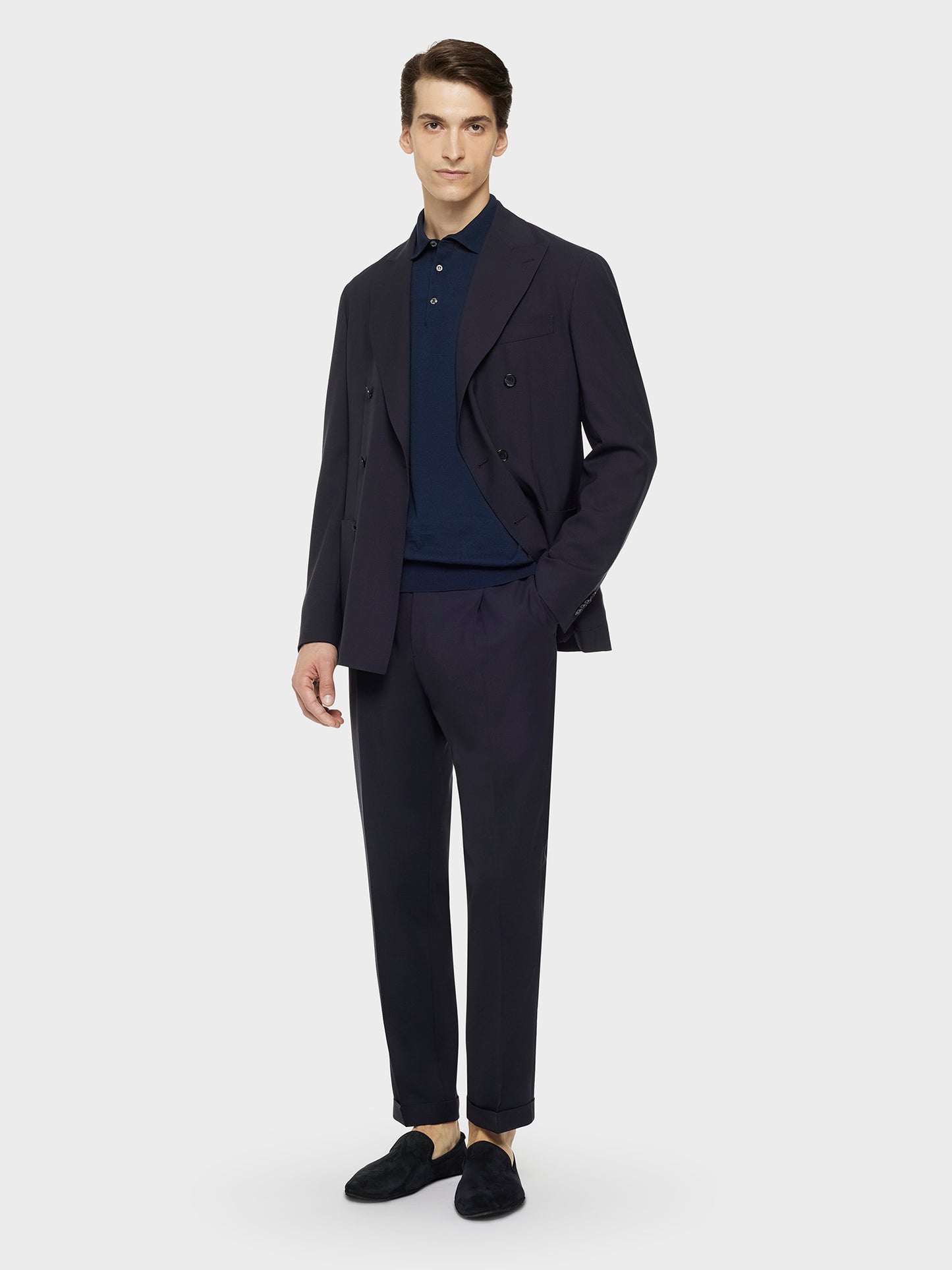 Caruso Menswear Abbigliamento Uomo Maglieria Polo a maniche lunghe in cotone blu navy look 3