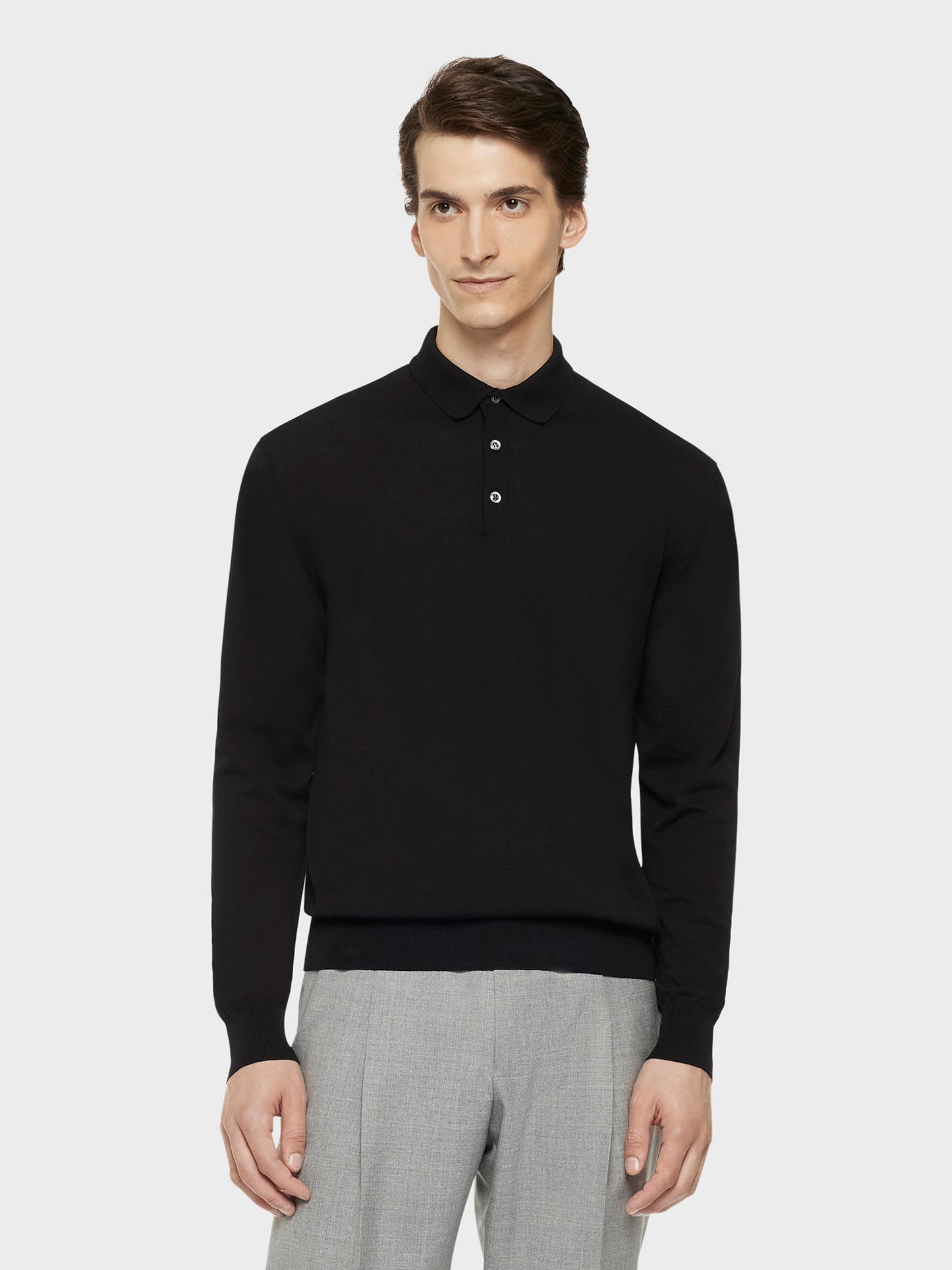 Caruso Menswear Abbigliamento Uomo Maglieria Polo a maniche lunghe in cotone nera look 1