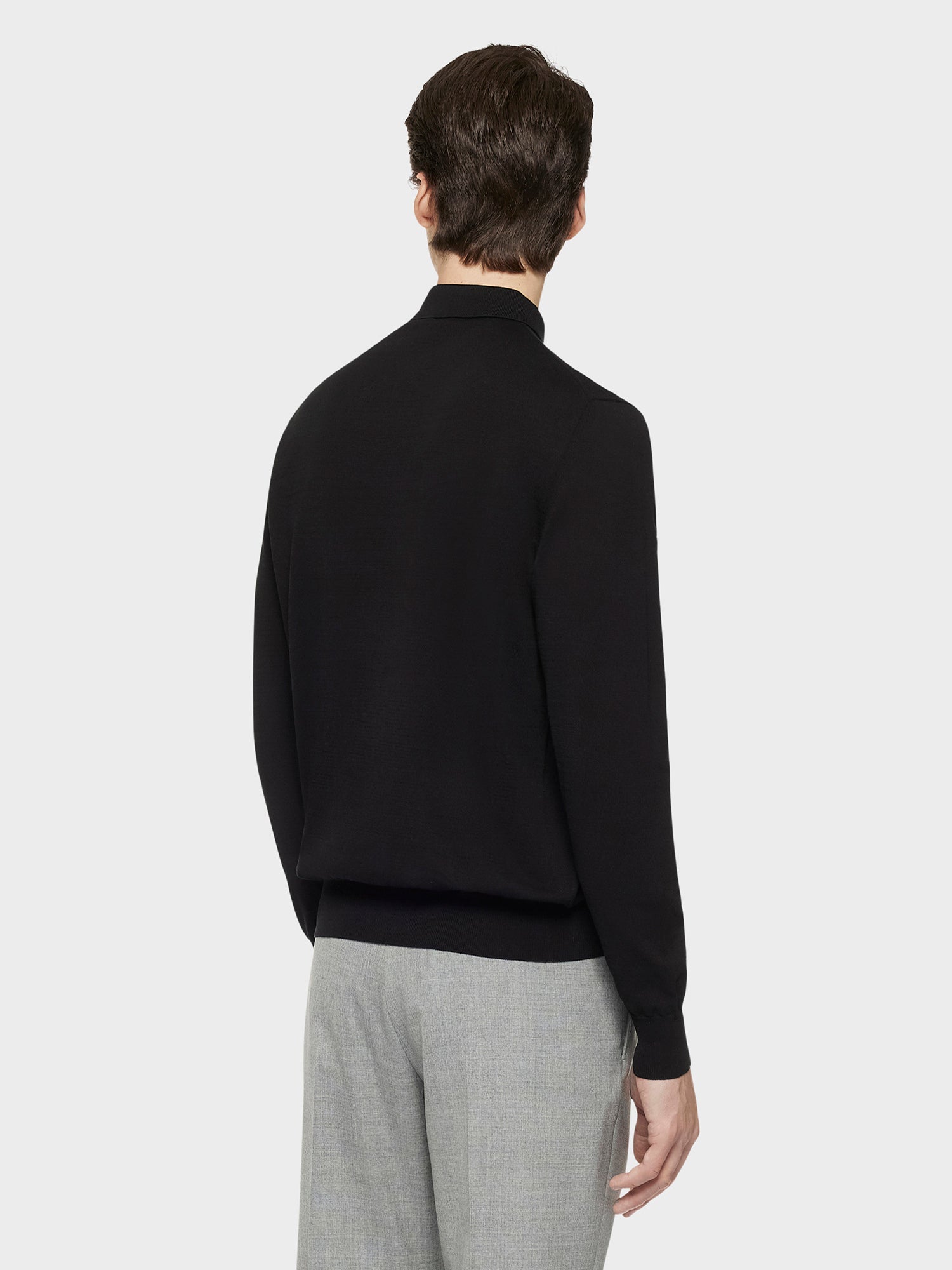 Caruso Menswear Abbigliamento Uomo Maglieria Polo a maniche lunghe in cotone nera look 4