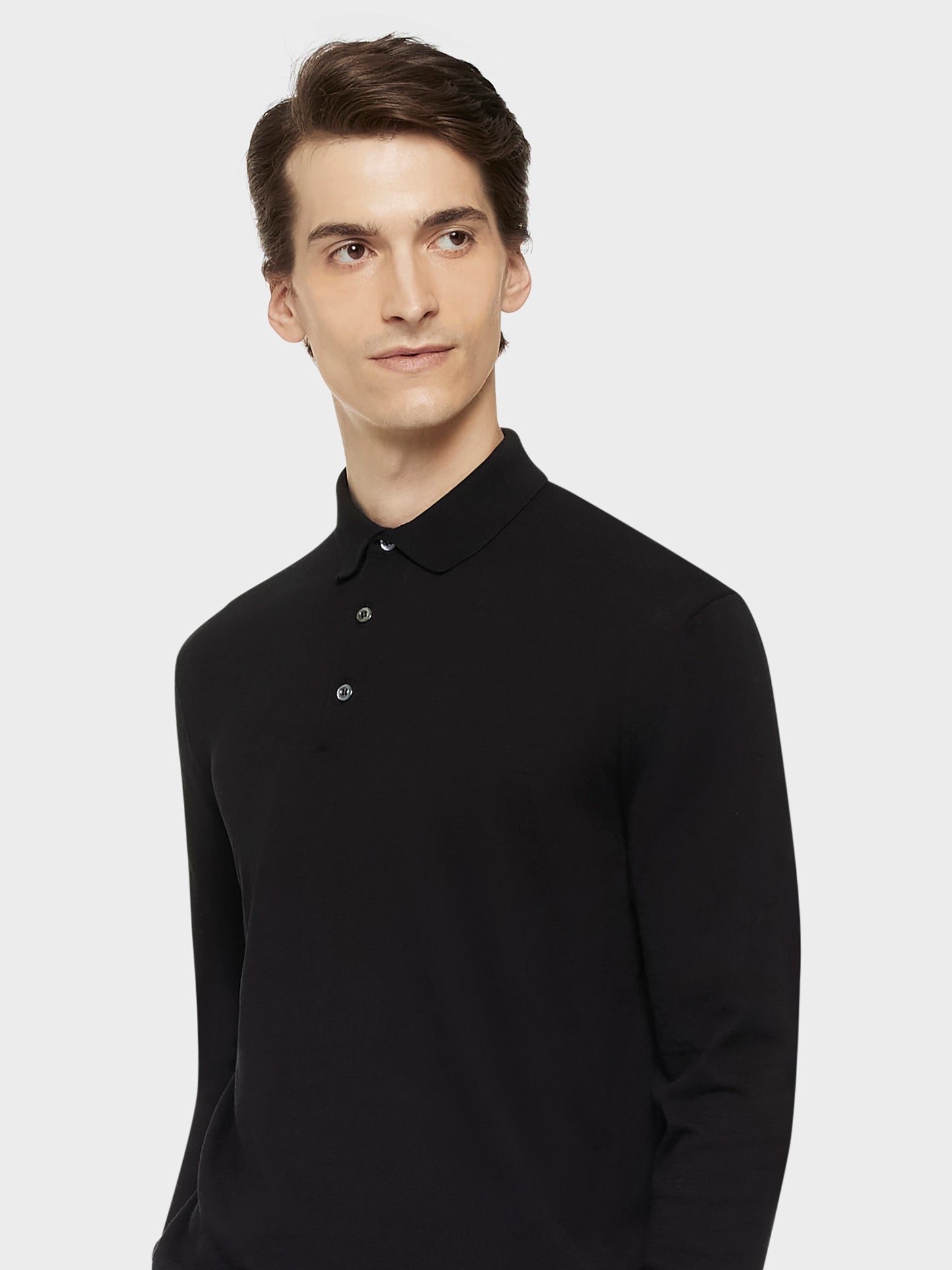 Caruso Menswear Abbigliamento Uomo Maglieria Polo a maniche lunghe in cotone nera look 5