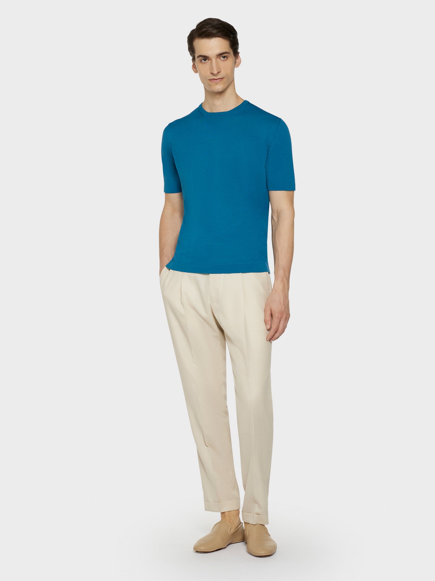Caruso Menswear Abbigliamento Uomo Maglieria Maglia a maniche corte in cotone blu look 3