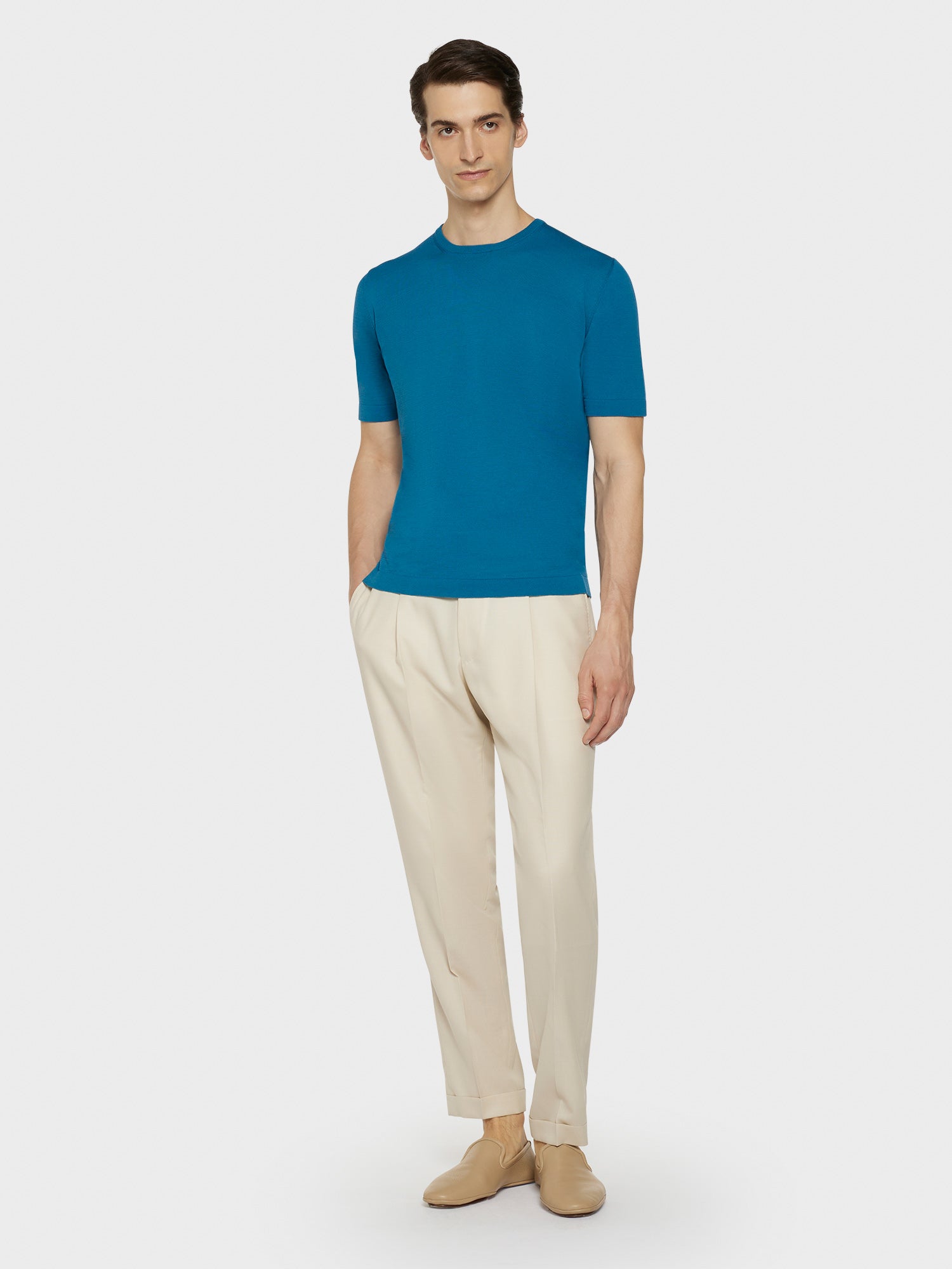 Caruso Menswear Abbigliamento Uomo Maglieria Maglia a maniche corte in cotone blu look 3