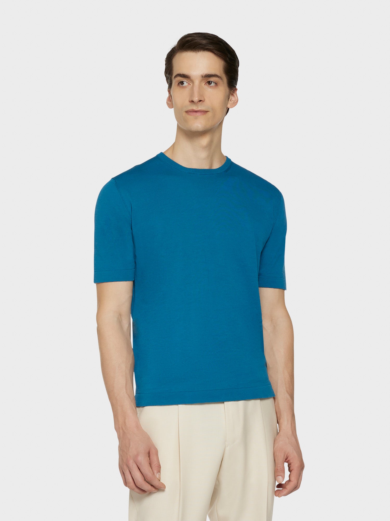 Caruso Menswear Abbigliamento Uomo Maglieria Maglia a maniche corte in cotone blu look 1