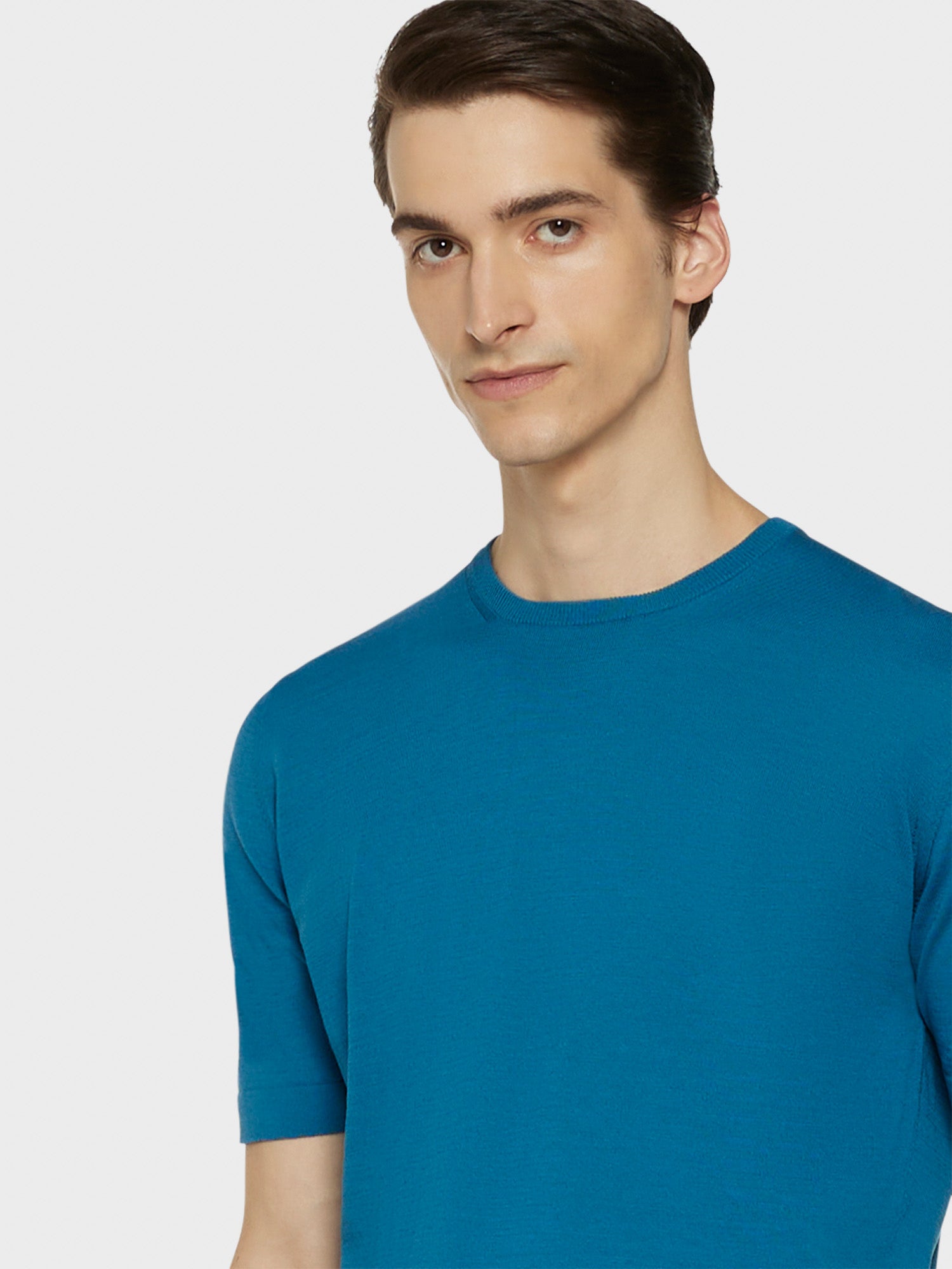 Caruso Menswear Abbigliamento Uomo Maglieria Maglia a maniche corte in cotone blu look 5