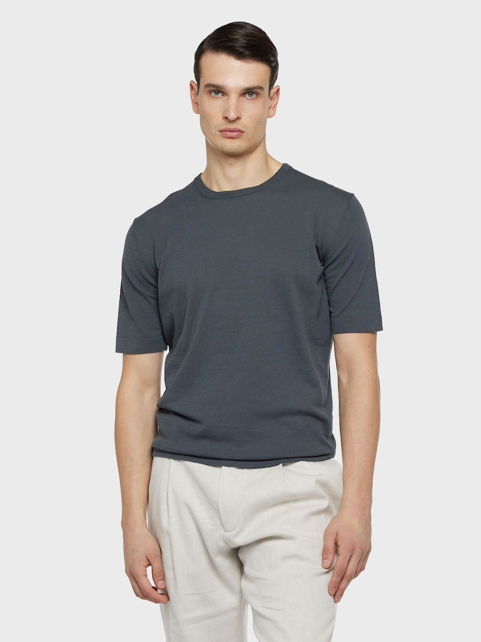Caruso Menswear Abbigliamento Uomo Maglie Maglia a maniche corte in cotone grigio antracite look 3