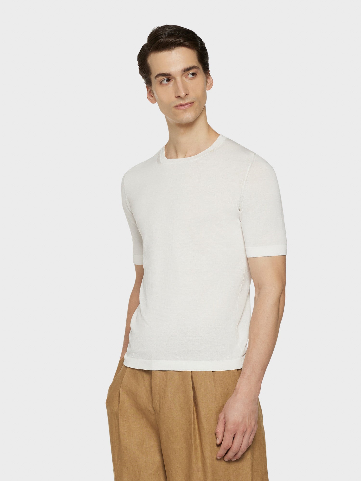 Caruso Menswear Abbigliamento Uomo Maglieria Maglia a maniche corte in cotone bianco look 1