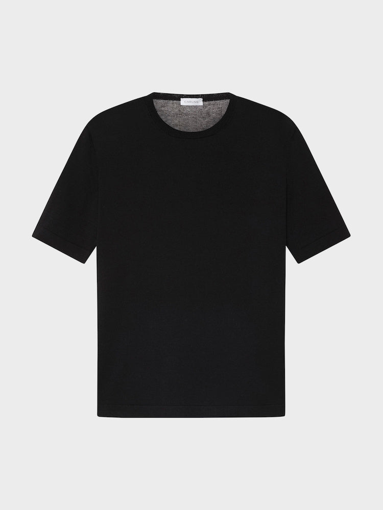 Caruso Menswear Abbigliamento Uomo Maglieria Maglia a maniche corte in cotone nera look 2