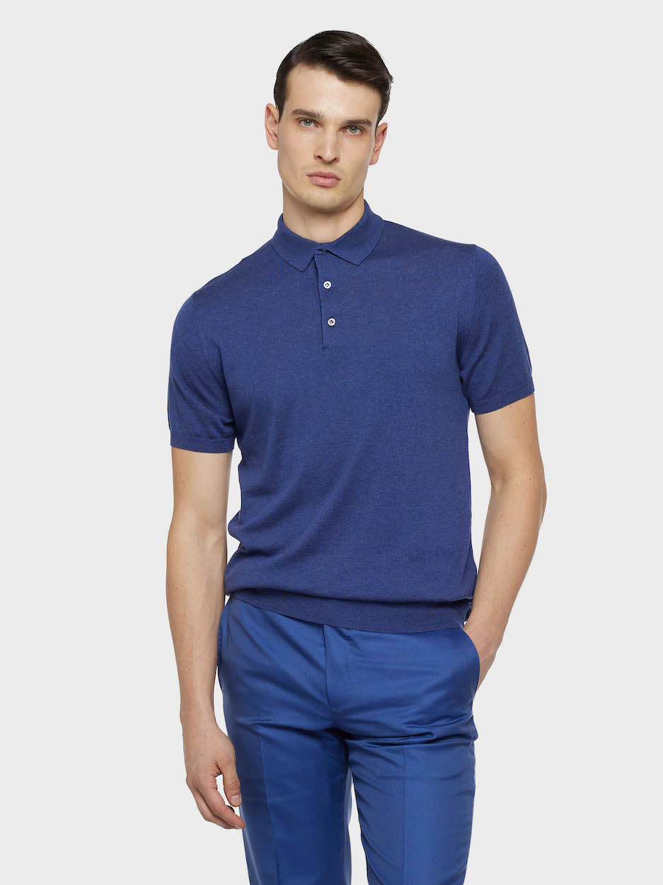 Caruso Menswear Abbigliamento Uomo Polo Polo a maniche corte in cotone blu look 3