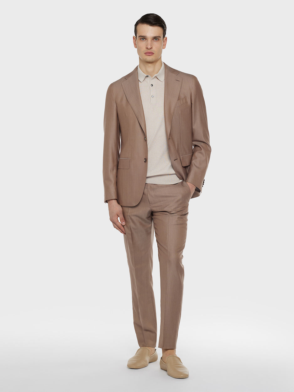 Caruso Menswear Abbigliamento Uomo Polo Polo a maniche corte in cotone beige look 2