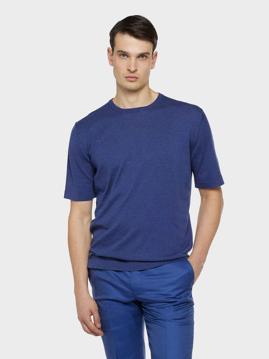 Caruso Menswear Abbigliamento Uomo T-shirt T-shirt in maglia di cotone blu look 5